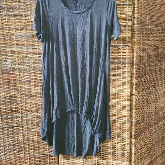 Easel Women’s M Gray Tee T Shirt Dress Short Sleeve High Low Hem Gathered Front - Picture 2 of 5